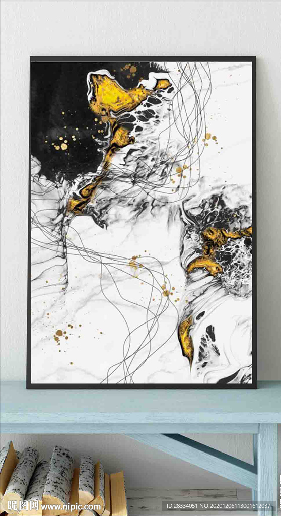 水墨烁金抽象金色油画玄关装饰画