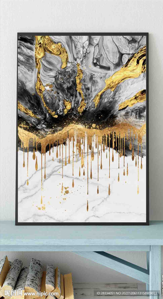 水墨烁金抽象金色油画玄关装饰画