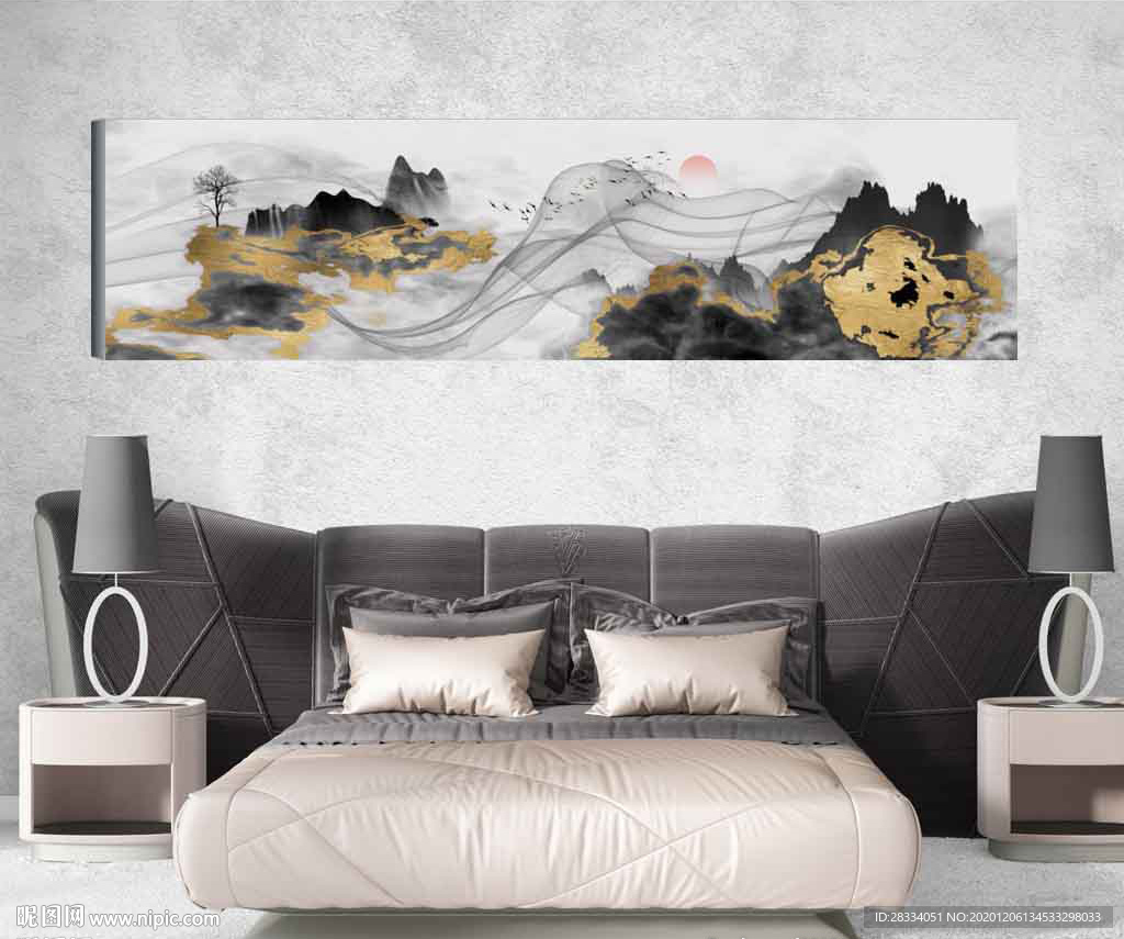 新中式金色山水国画床头画