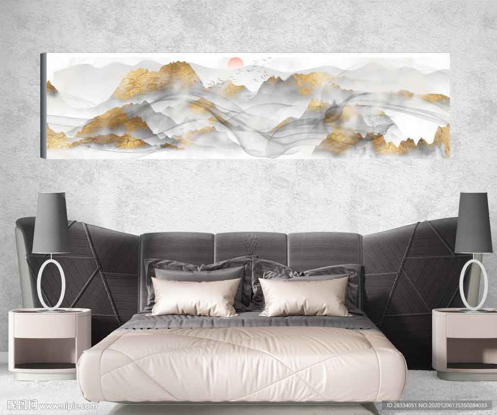 新中式金色山水国画床头画