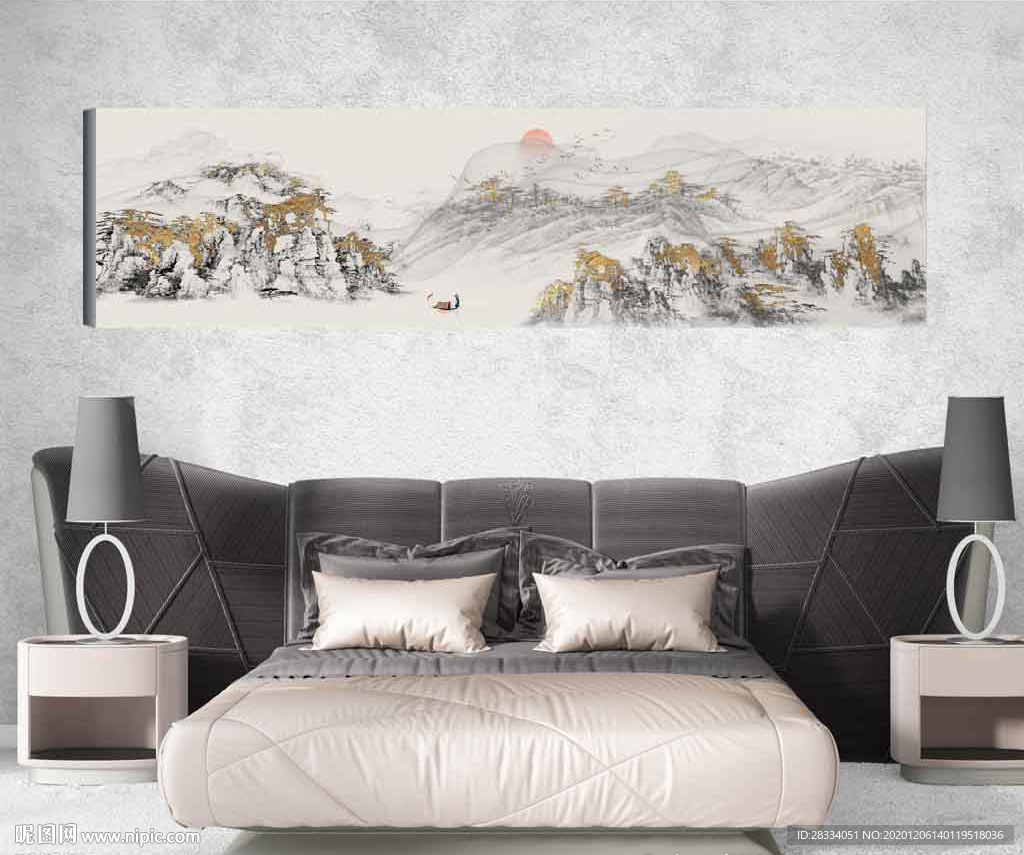 新中式金色山水国画床头画