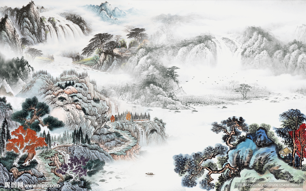 国画新简约山水画 tif分层