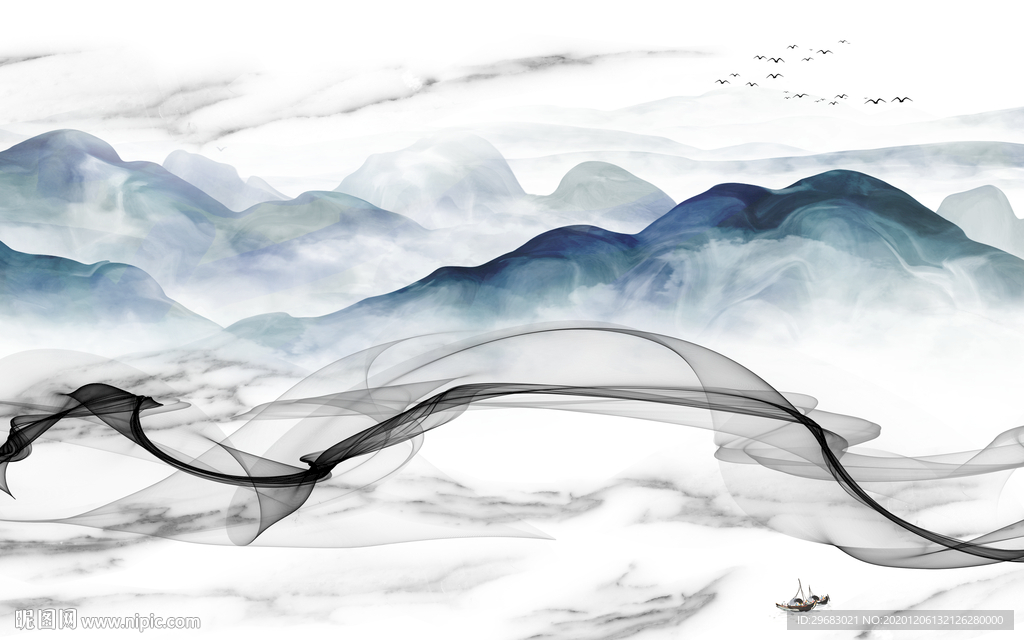 线条新简约山水画 tif分层