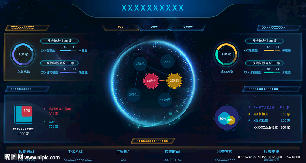 蓝色科技可视化数据大屏系统UI