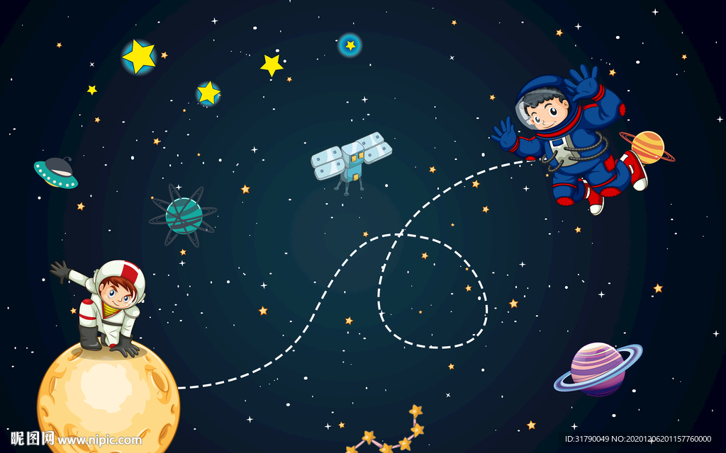 卡通太空宇宙飞船背景墙图片