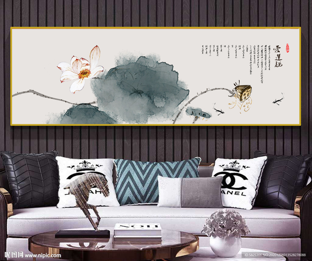 新中式水墨荷花 装饰画 晶瓷画