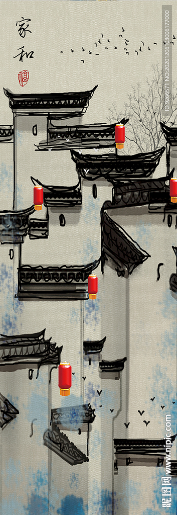 中式民俗古风玄关屏风装饰画