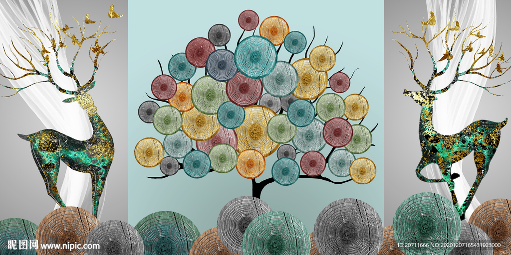 麋鹿年轮装饰画