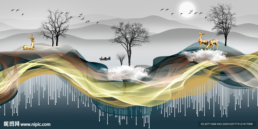 线条山水装饰画