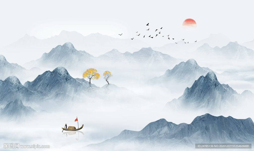 中式水墨山水画