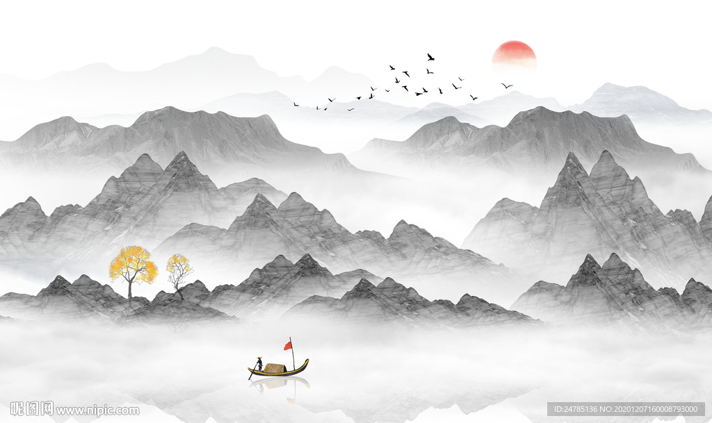 中式水墨山水画