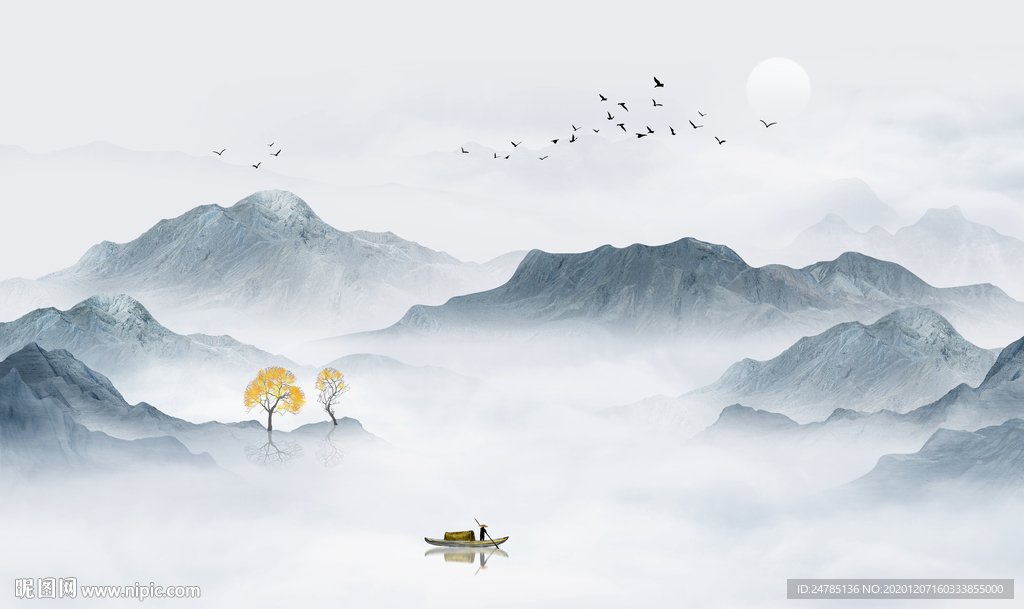 中式水墨山水画
