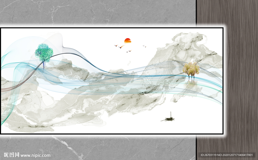 新款爆款抽象意境悬空电视背景墙