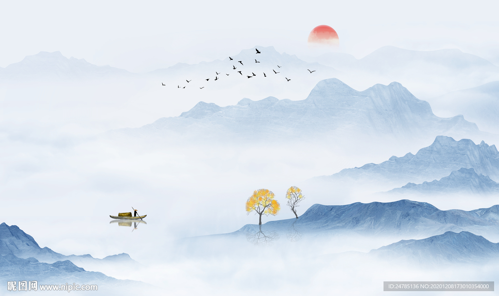 中式水墨山水画