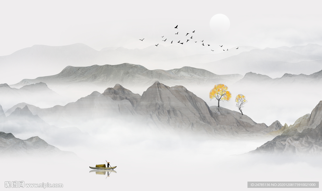 中式水墨山水画