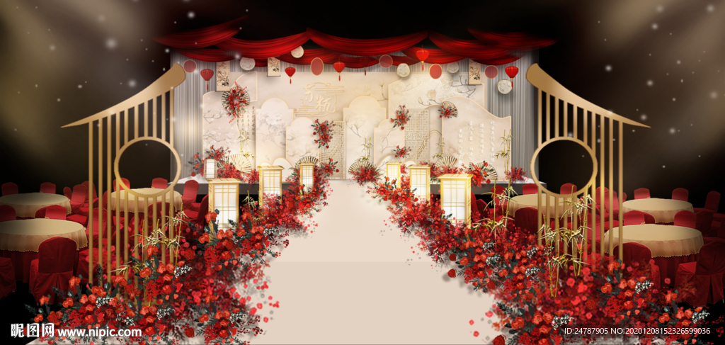 红香槟新中式婚礼效果图