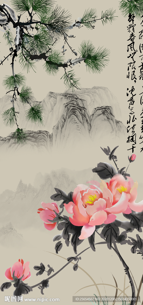 花开富贵国画玄关装饰画