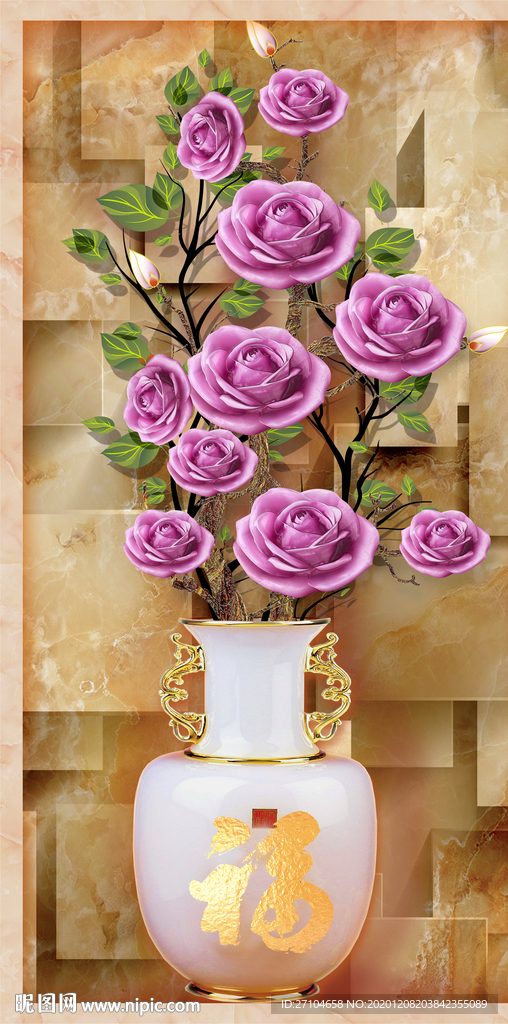 浮雕紫色玫瑰花瓶玄关