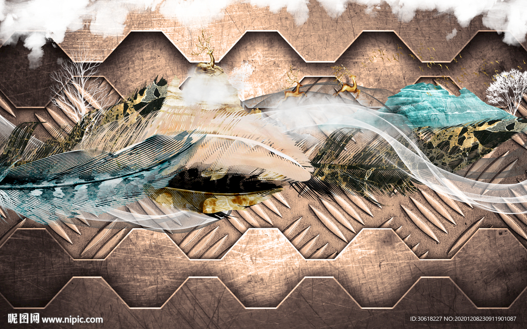 北欧羽毛背景墙