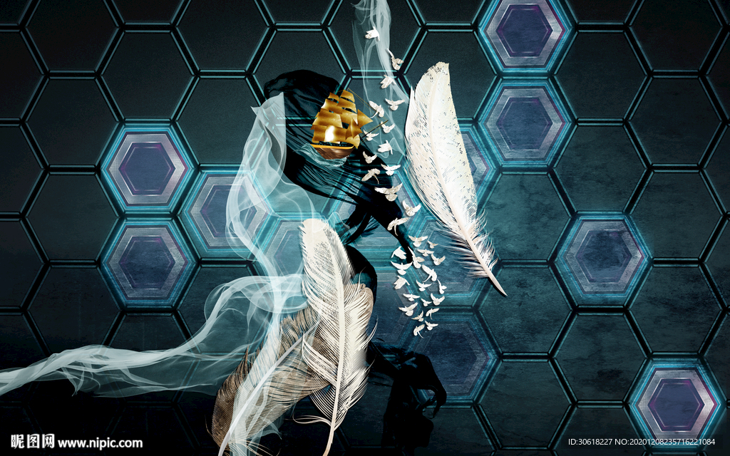 北欧羽毛背景墙