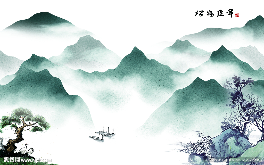 意境大气山水画 文件分层画