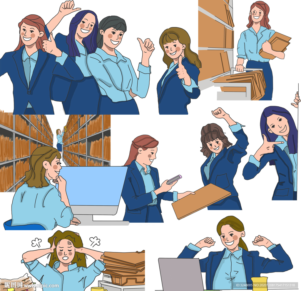 办公场合手绘人物