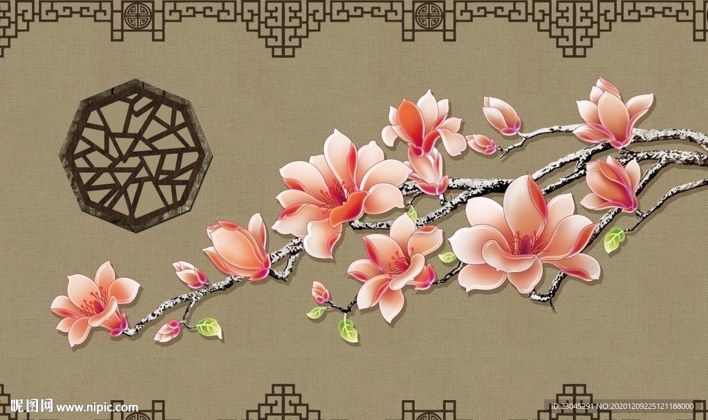 华对红花新中式背景墙