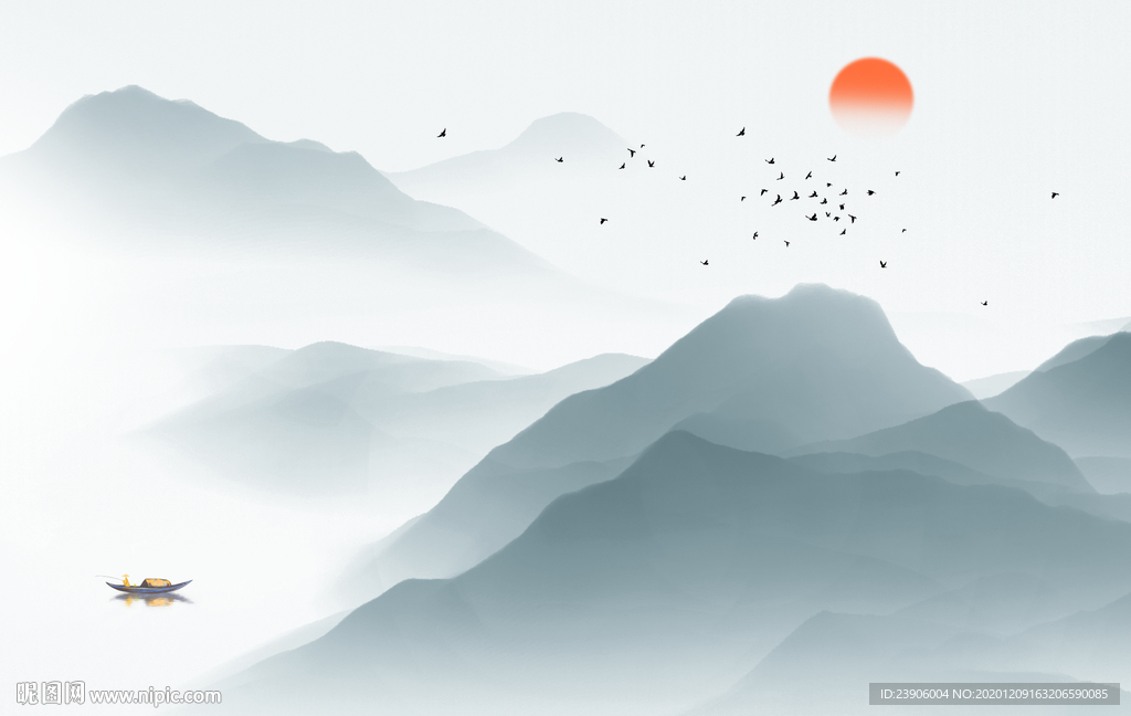 水墨山水意境山水蓝色山水背景