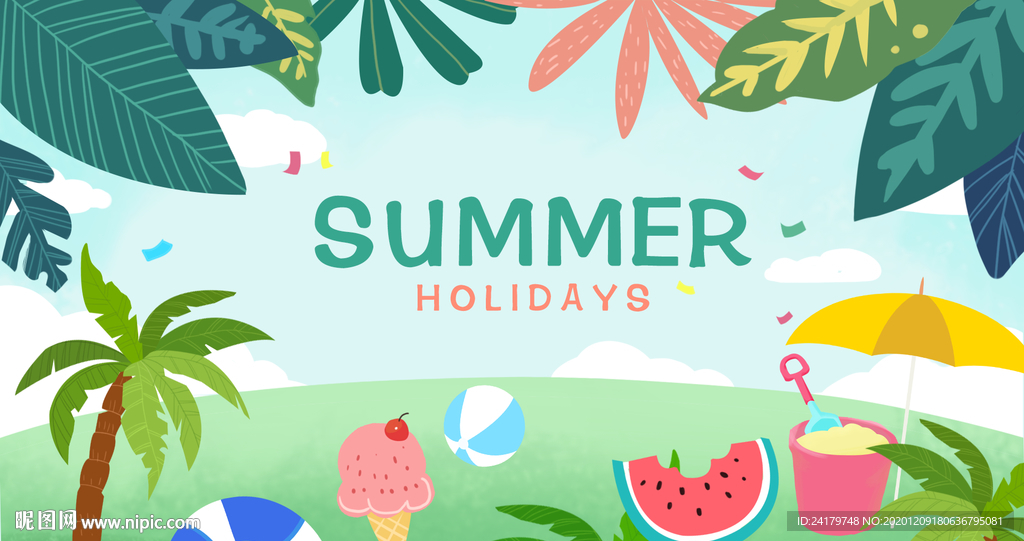 夏日平面清新风格插画