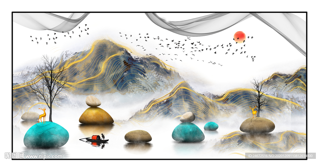 时来运转抽象山水画