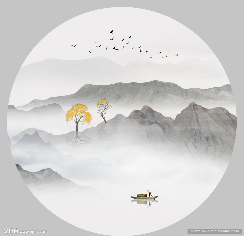 圆形山水画