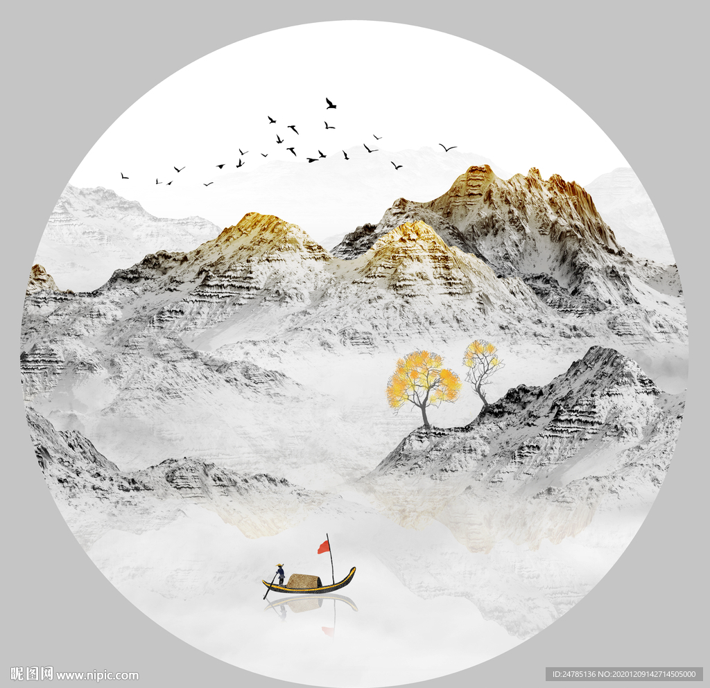 圆形山水画
