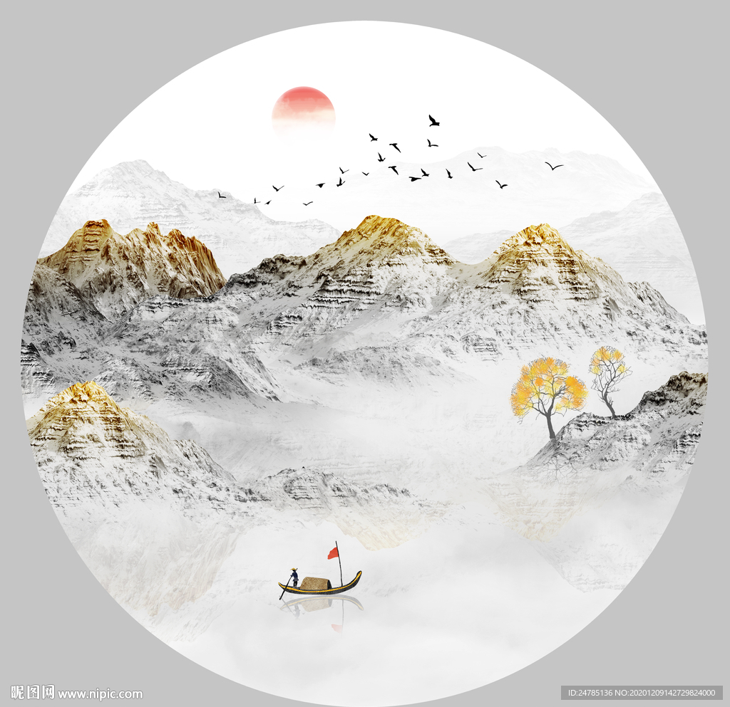 圆形山水装饰画