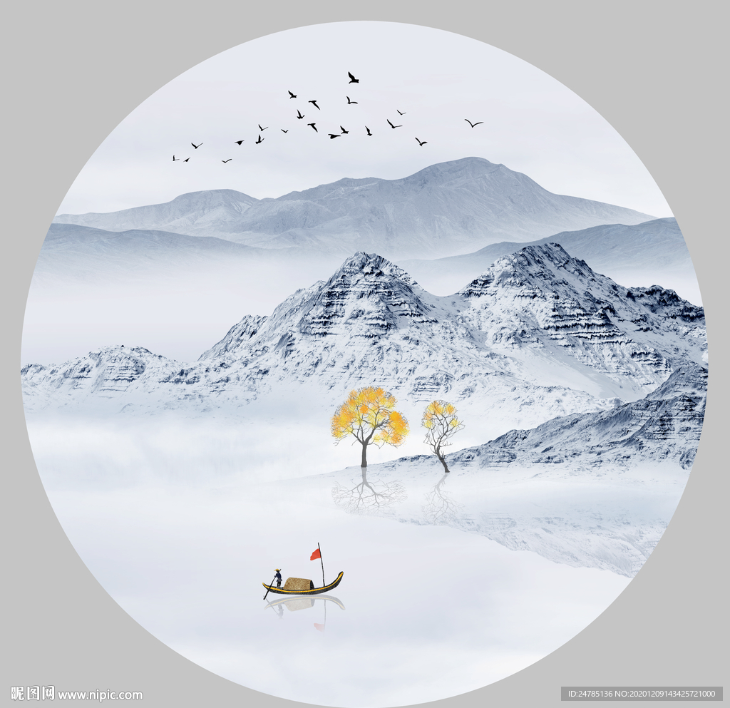 圆形山水画