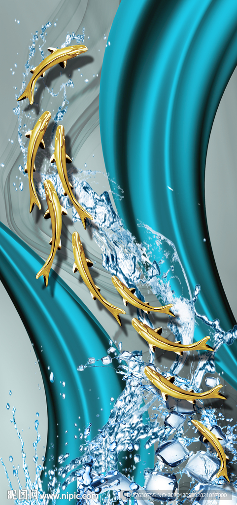 新中式玄关九鱼图