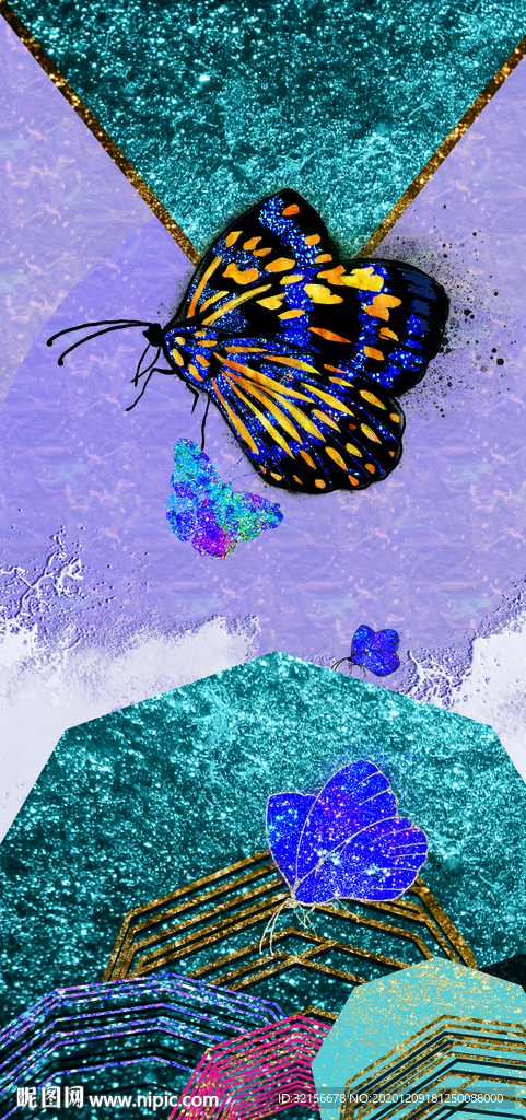 轻奢晶瓷风格蝴蝶装饰画