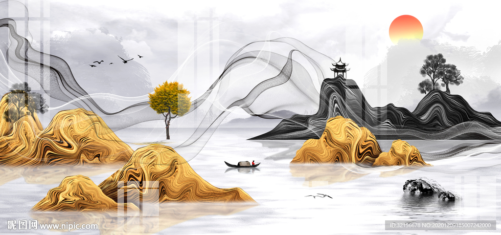 新中式水墨奢华山水装饰画