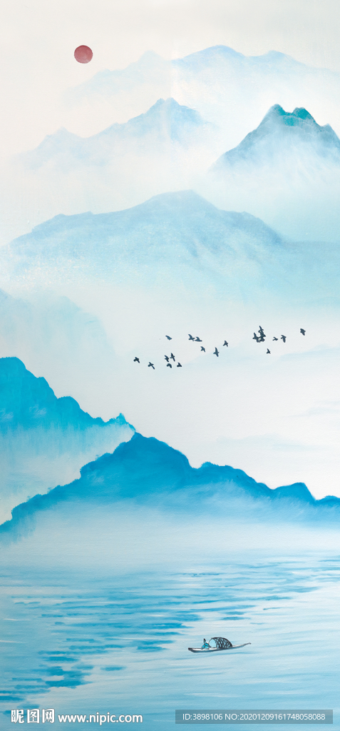 新中式水墨山水玄关装饰画