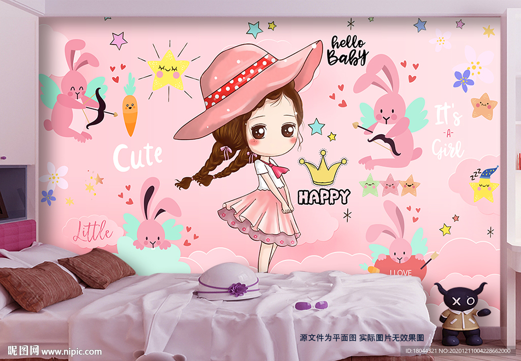 可爱跳舞女孩粉色女孩房背景墙