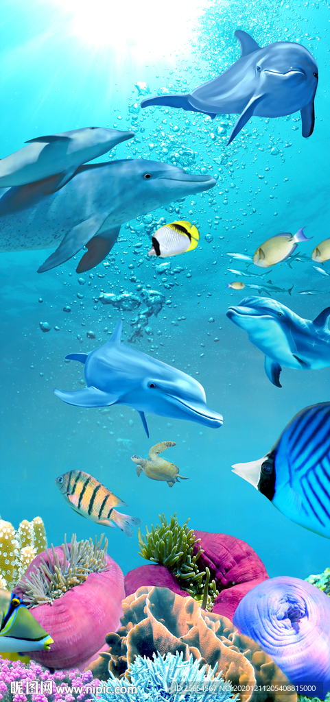 海豚海底世界玄关过道背景墙