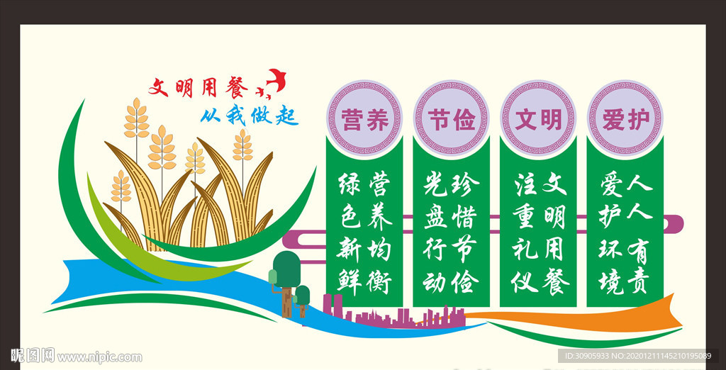 文明用餐文化墙矢量图