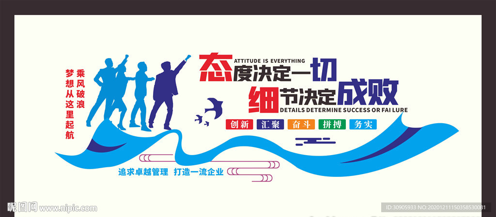 态度决定一切企业文化墙矢量图