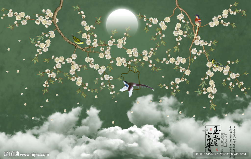 工笔花鸟背景墙