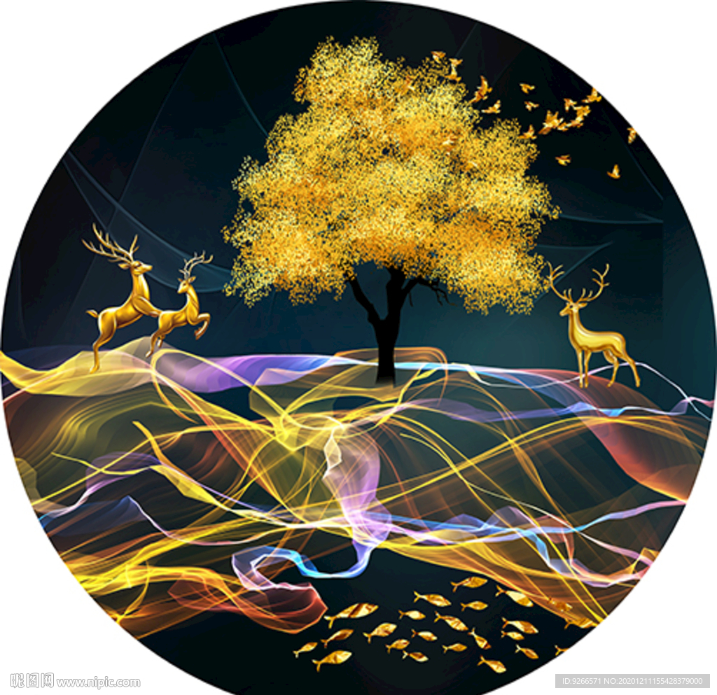 石来运转麋鹿家和万事兴装饰画