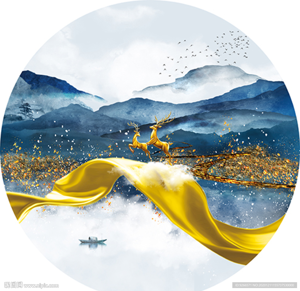 石来运转麋鹿家和万事兴装饰画