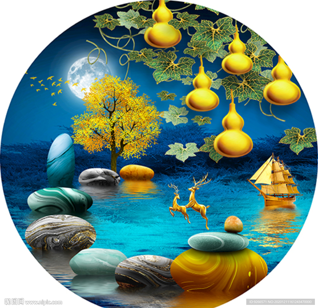 石来运转麋鹿家和万事兴装饰画