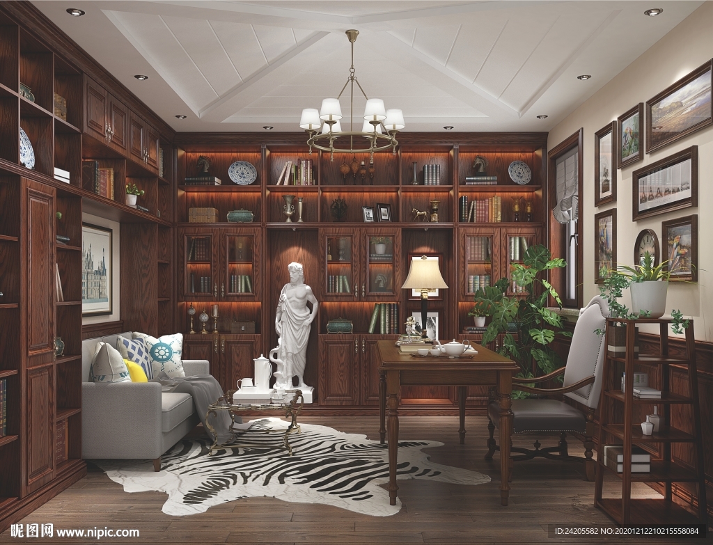 全屋定制实木模压书房书柜