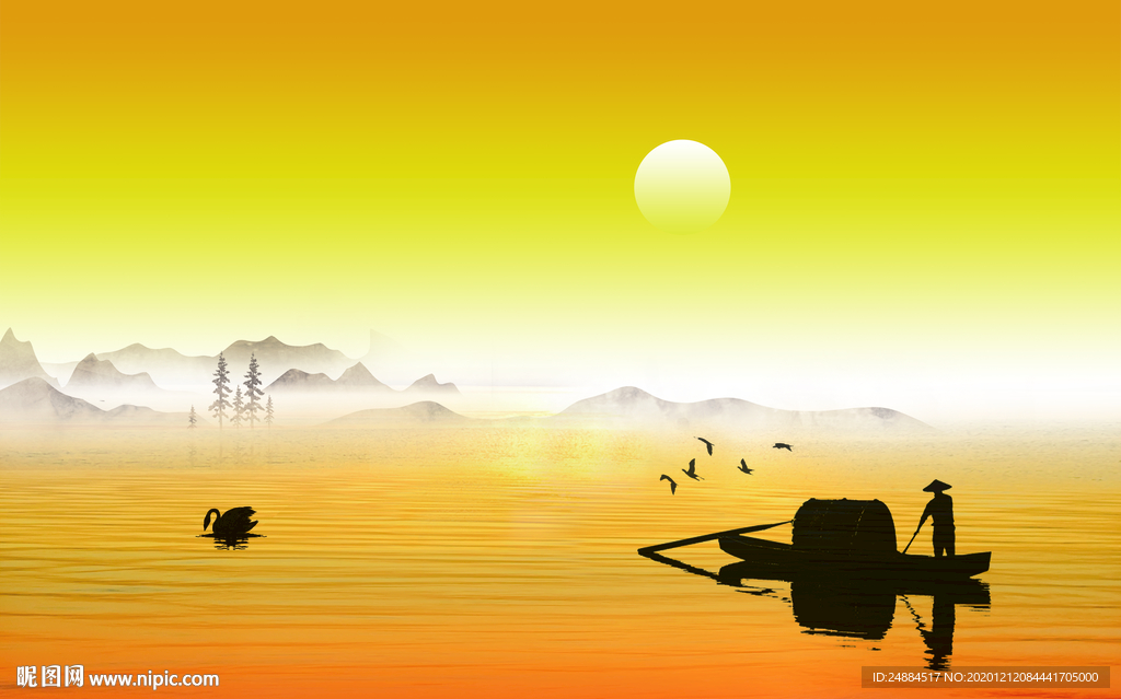 夕阳 渔翁