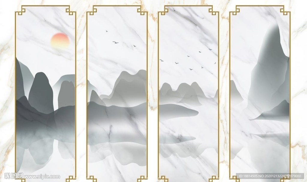 水墨山水新中式背景墙