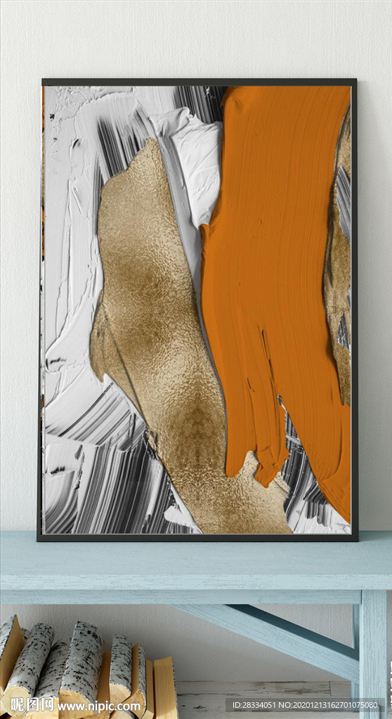 爱马仕抽象金色油漆油画装饰画
